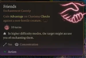 Baldur's Gate 3 Friends Cantrip Spell effect