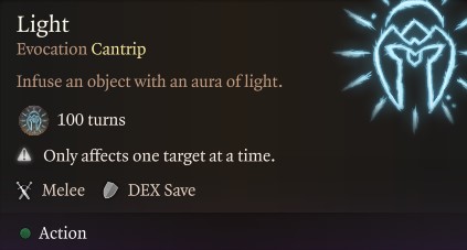 Baldur's Gate 3 Light Cantrip Spell effects and how to get.
