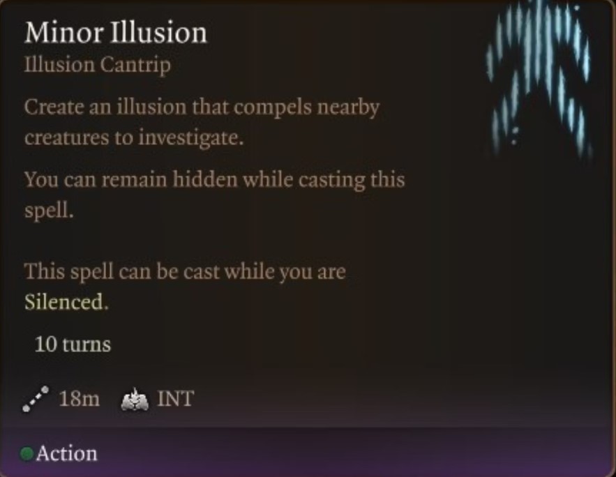 Baldur's Gate 3 Minor Illusion spell effects and how to get it.