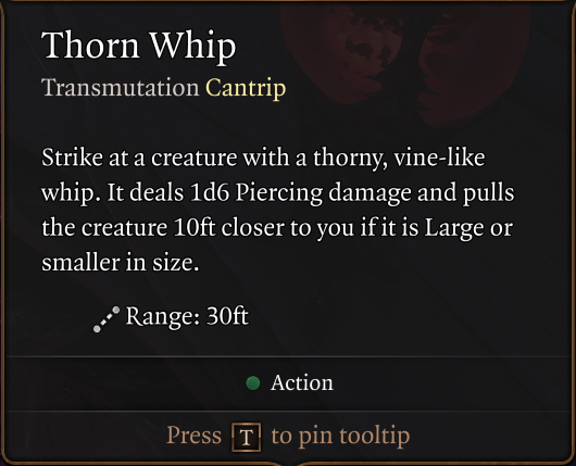 Baldurs Gate 3 Thorn Whip Cantrip Spell and Effect Guide