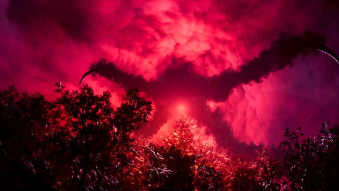 The shape of The Entity and its terrible claws, visible between vivid crimson clouds.