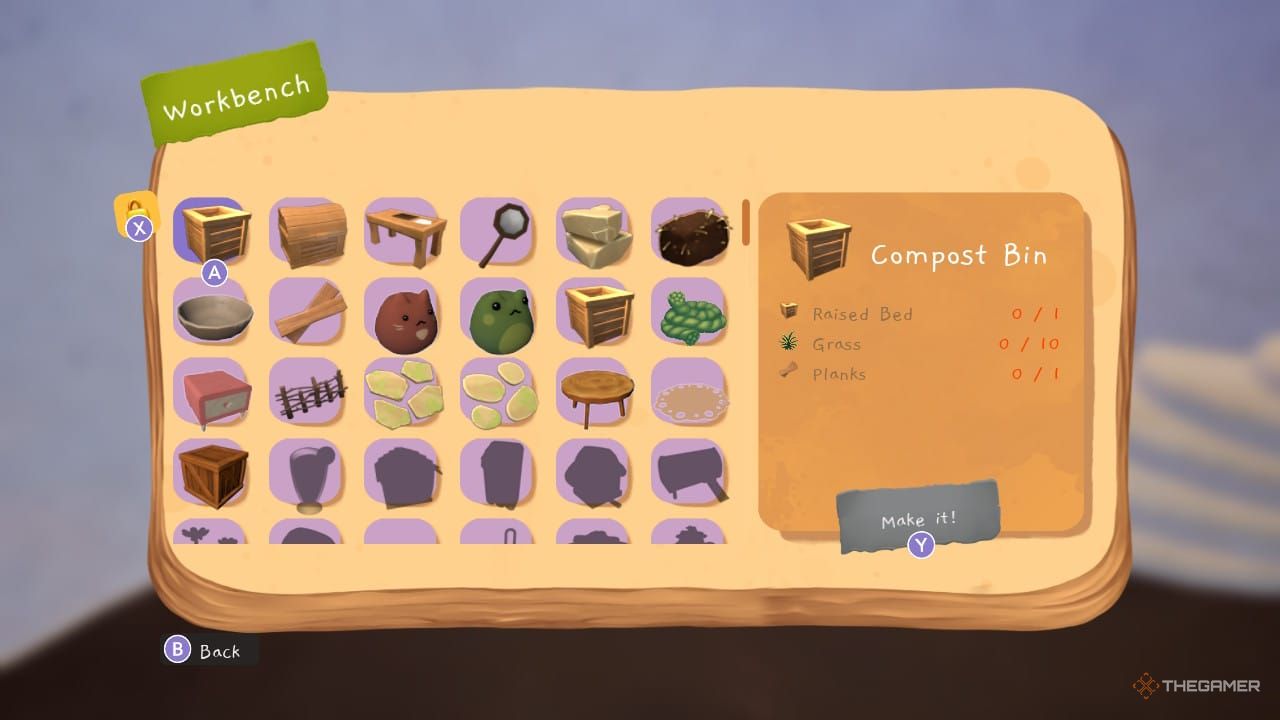 Workbench crafting menu in Garden Witch Life.