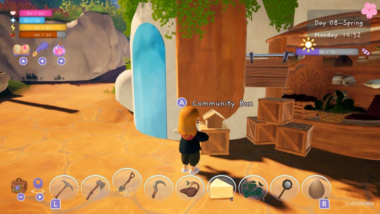 Player in front of Community Box in Garden Witch Life.