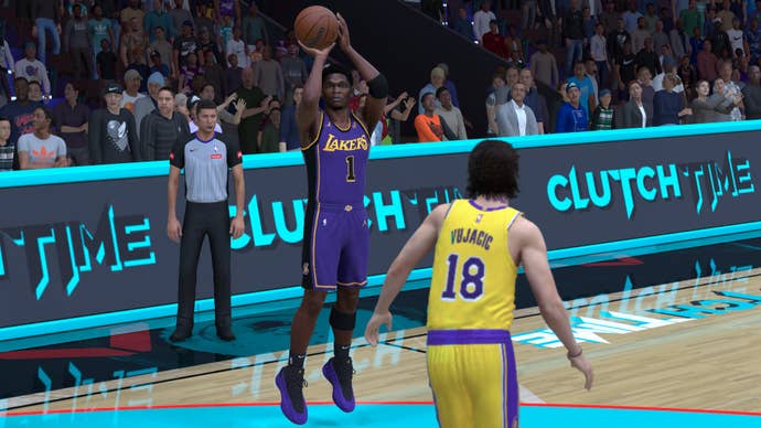 Anthony Edwards shooting in NBA 2K25's MyTeam mode.