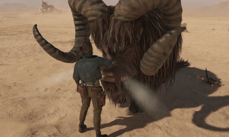 Pet a Bantha on Tatooine in Star Wars Outlaws