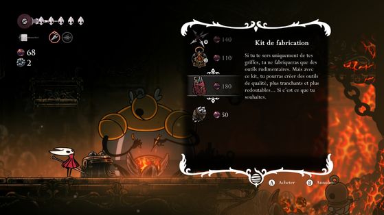 Где найти все комплекты для модернизации в Hollow Knight Silksong 6 Интерфейс покупки первого комплекта за 180 жемчужин