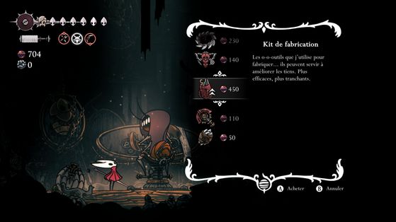 Где найти все комплекты для модернизации в Hollow Knight Silksong 10 Окно покупки комплекта у Архитектора за 450 жемчужин